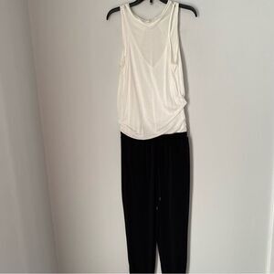 Kind Of Womens Black and White Sleeveless Illusion Neckline Lounge Jumpsuit XS